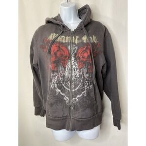 Miami Ink Tattoo Vintage Zip Up Hoodie Size Medium 2008 Skulls Grunge Punk Goth